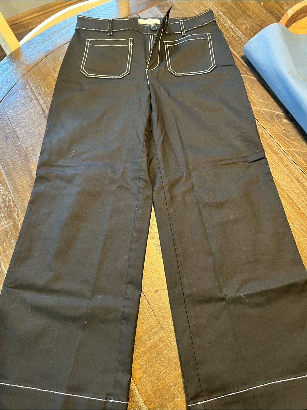 LOFT Black Wide-Leg Chinos with White Contrast Stitching